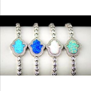 Hamsa Opal Sterling Silver CZ Bracelet